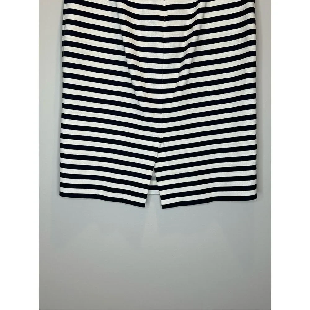 J. Crew No. 2 Pencil Skirt Navy and White Stripes Linen Blend Size 2